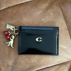 Coach Spazzolato Essential Card Case with Charms Black Leather